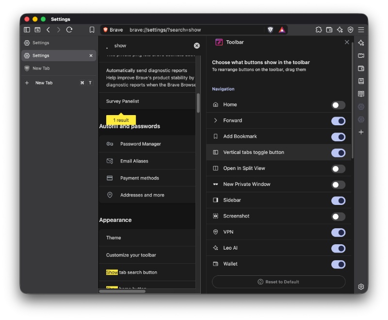 Vertical tabs button.