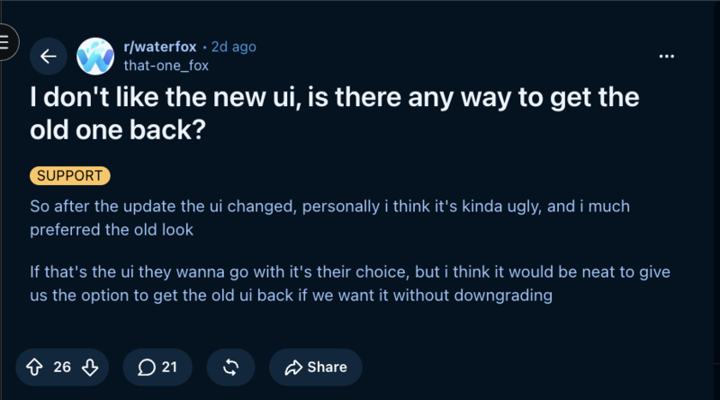 Waterfox design change.