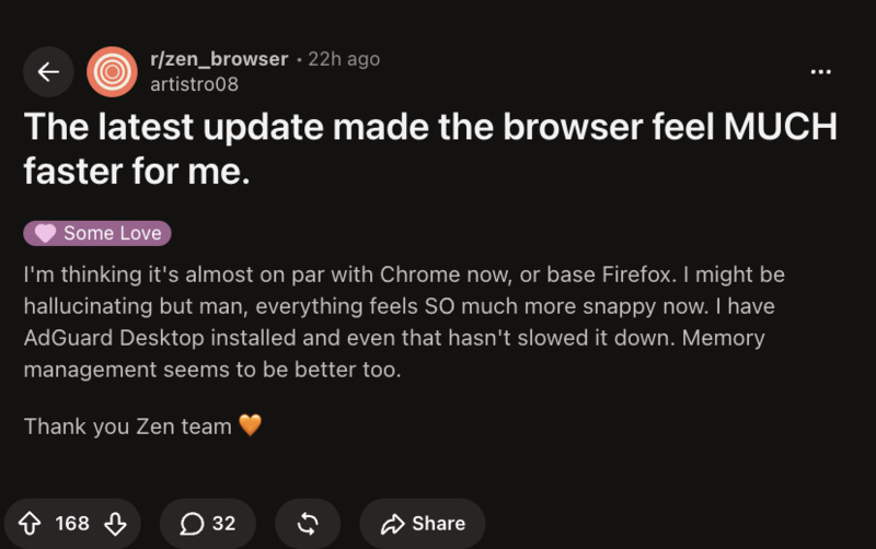 Zen Reddit post screenshot.