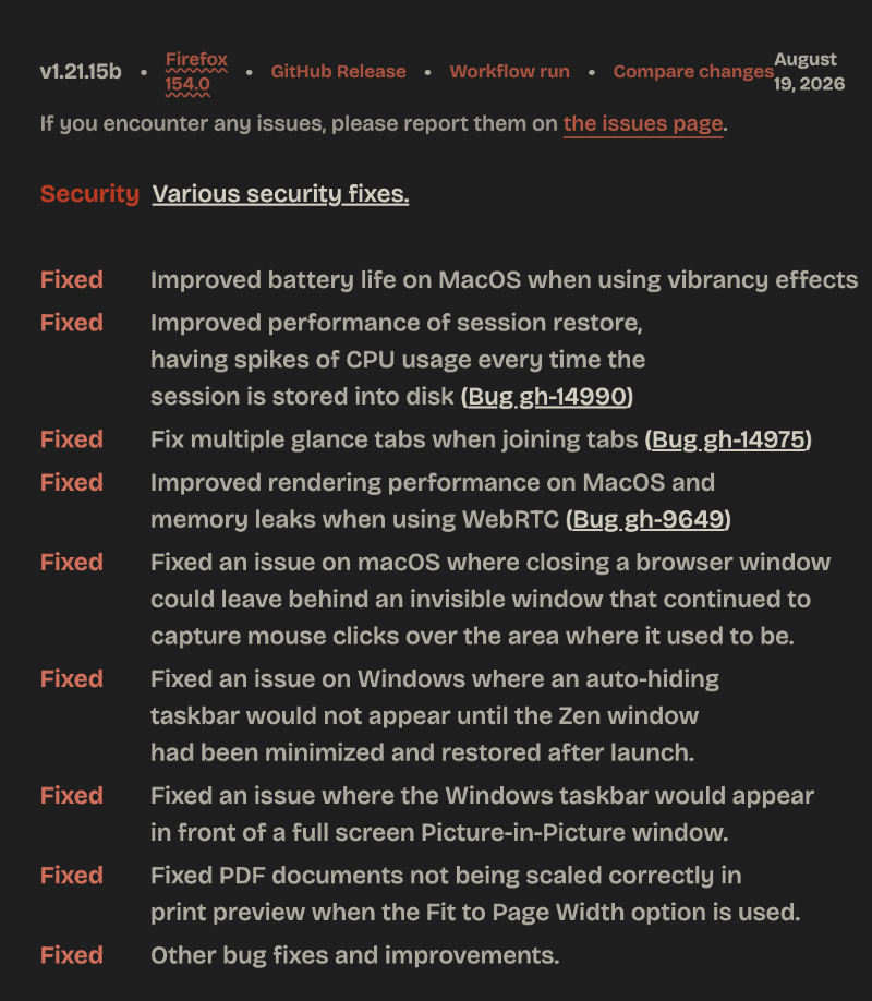 Zen Release Notes.