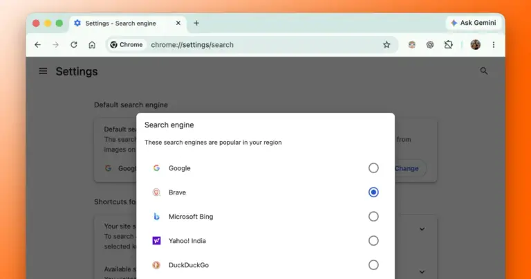 Brave Search joins Google, Bing, Yahoo, and DuckDuckGo in Chrome’s default search engine picker