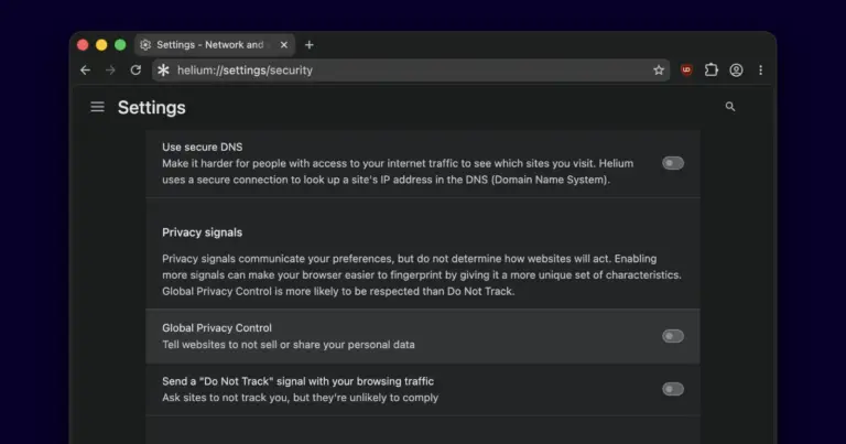 Helium browser adds Global Privacy Control in its latest update