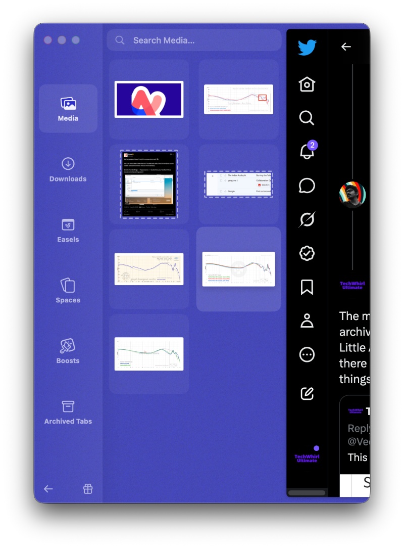 Arc media pane.