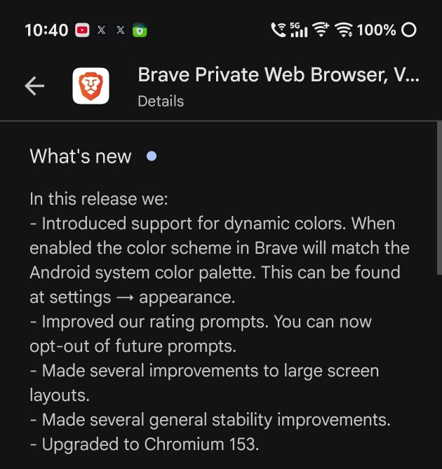 Brave changelog.