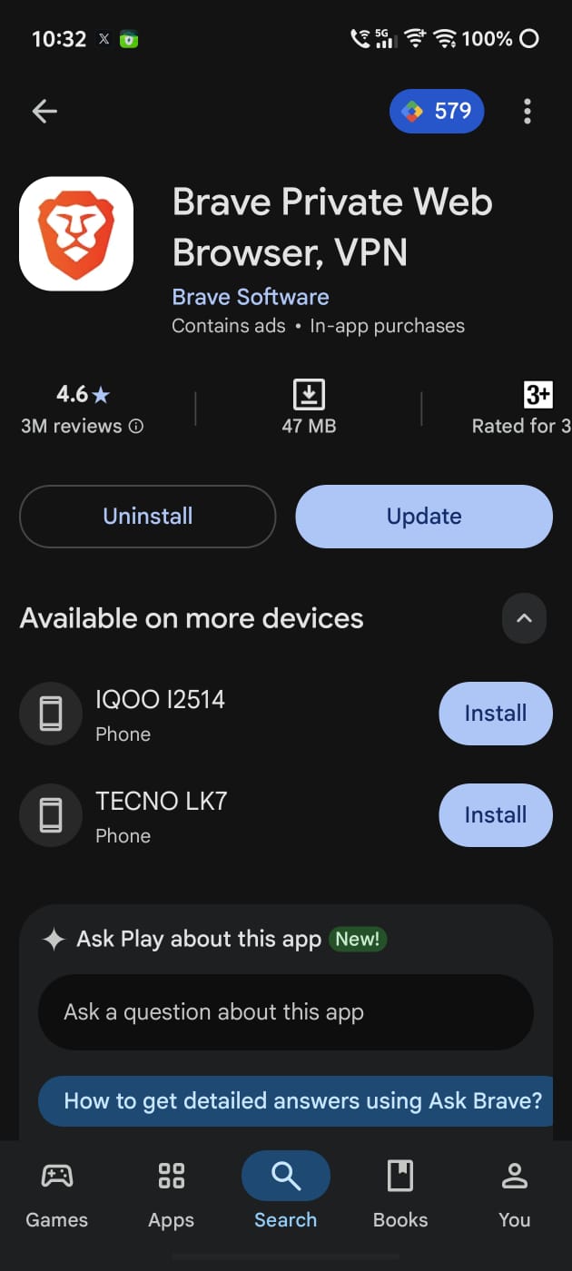 Brave Play Store changelog.