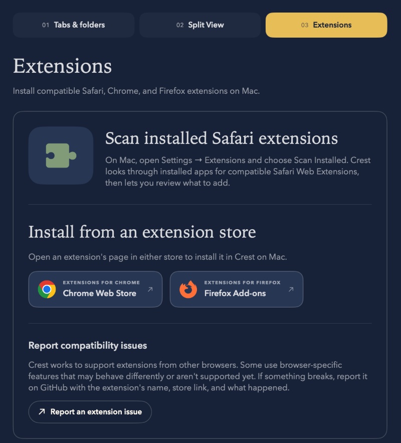 Extensions support.