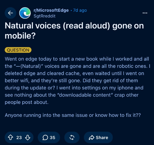Main Reddit post Edge voices.