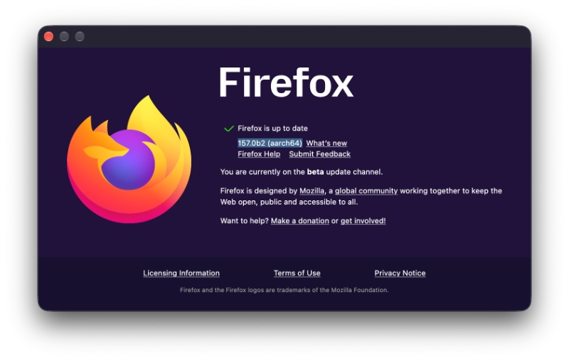 Firefox beta changelog.