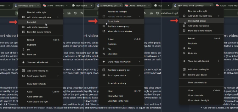 Focus tabs feature screenshot.
