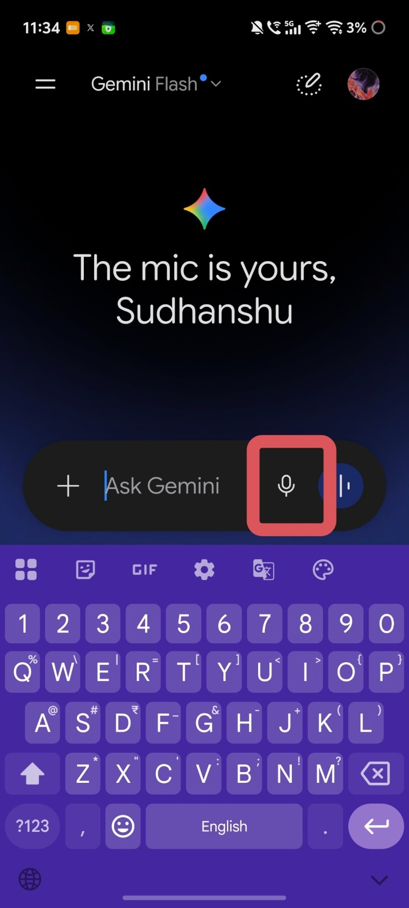 Gemini voice input mic.
