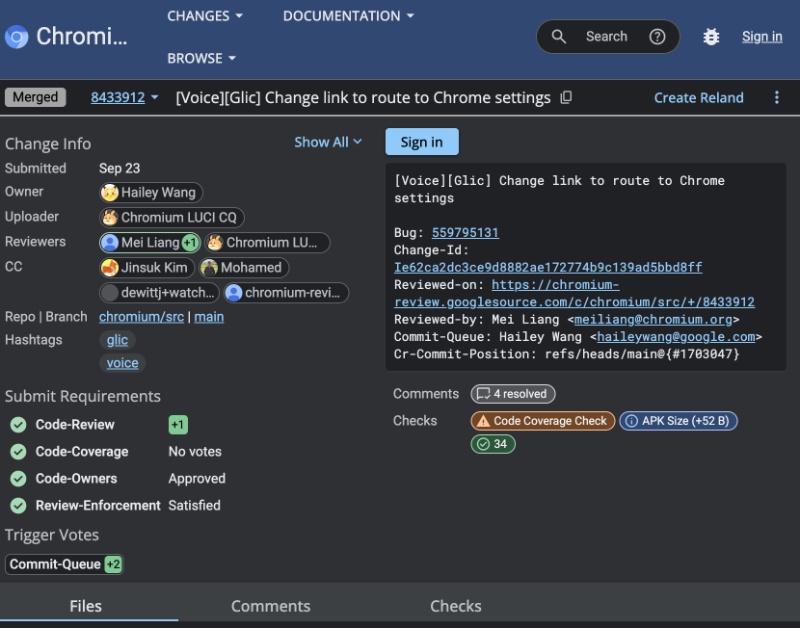 Glic voice Chromium commmit for Chrome.