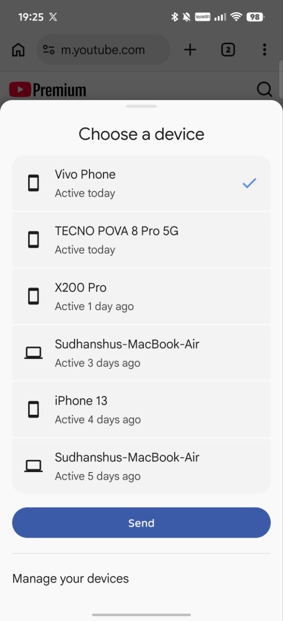 List of available devices.