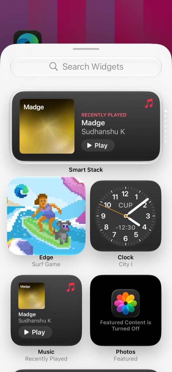 Edge widget page.
