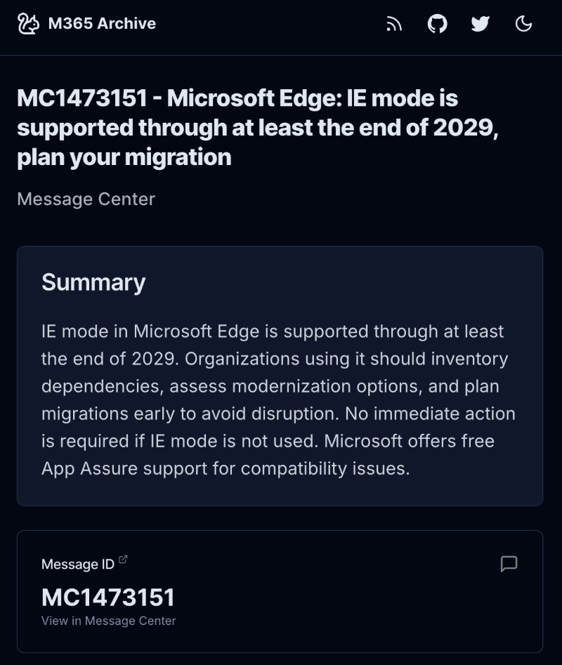 Microsoft admin notice for IE compatibility on Edge.