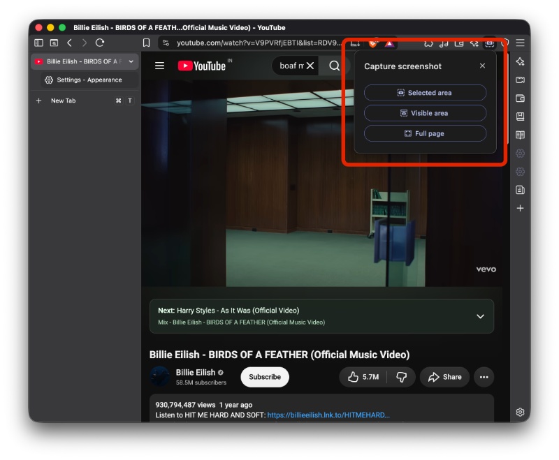 Three screenshot options.