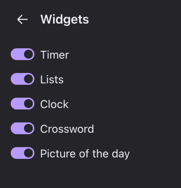 Available Nightly widgets.