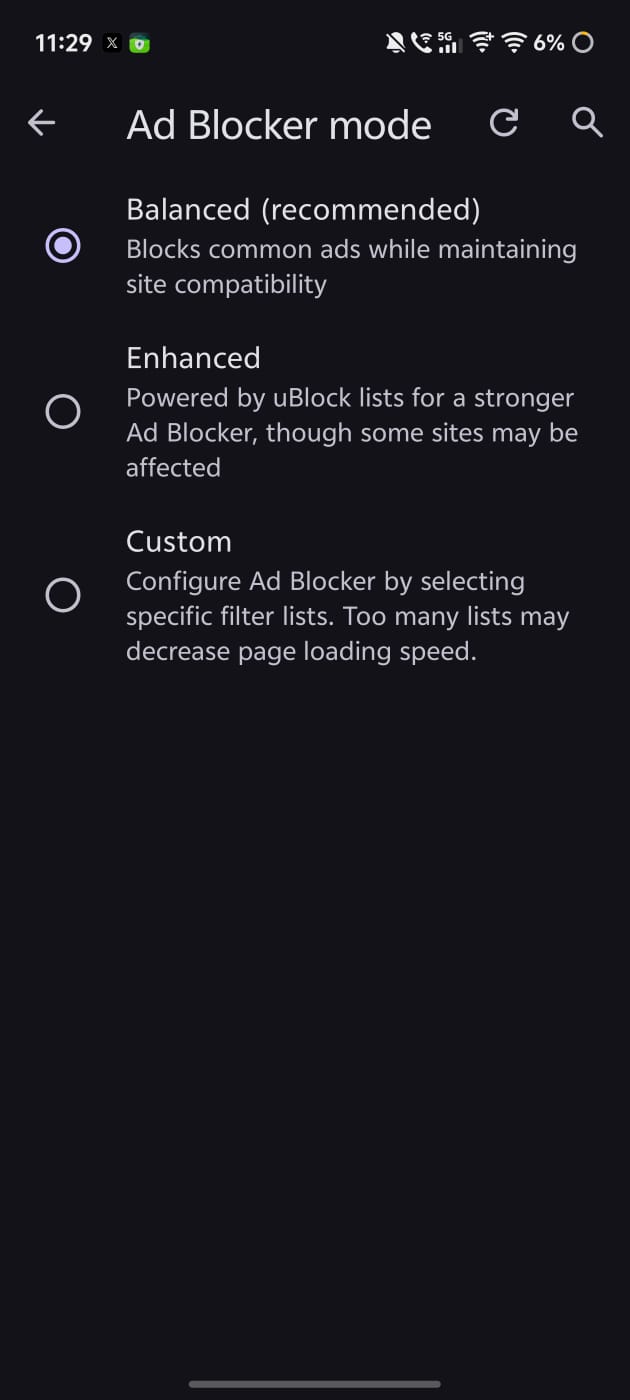 Ad Blocker options.