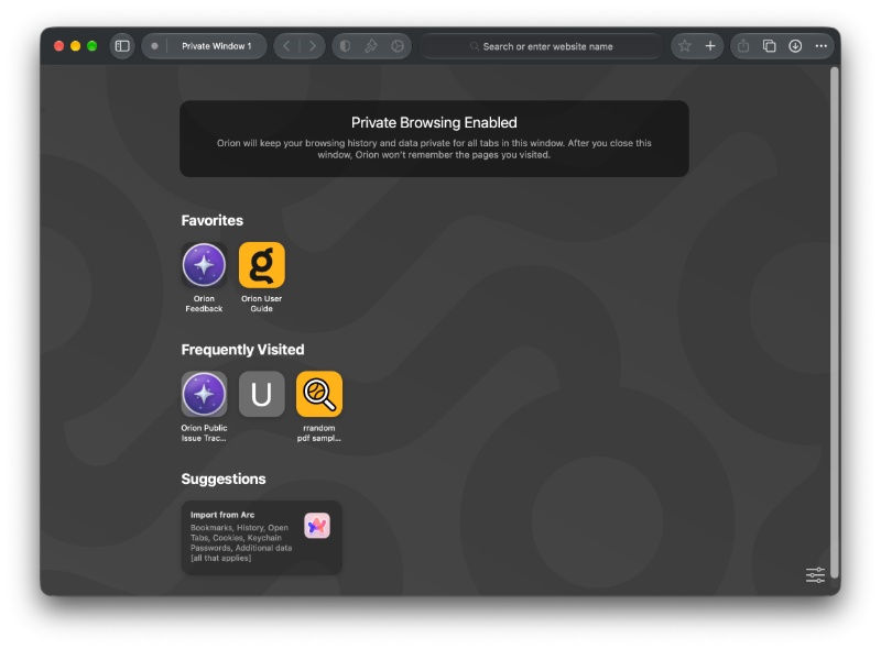 Orion browser private browsing.