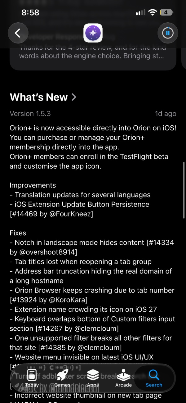 Orion changelog.