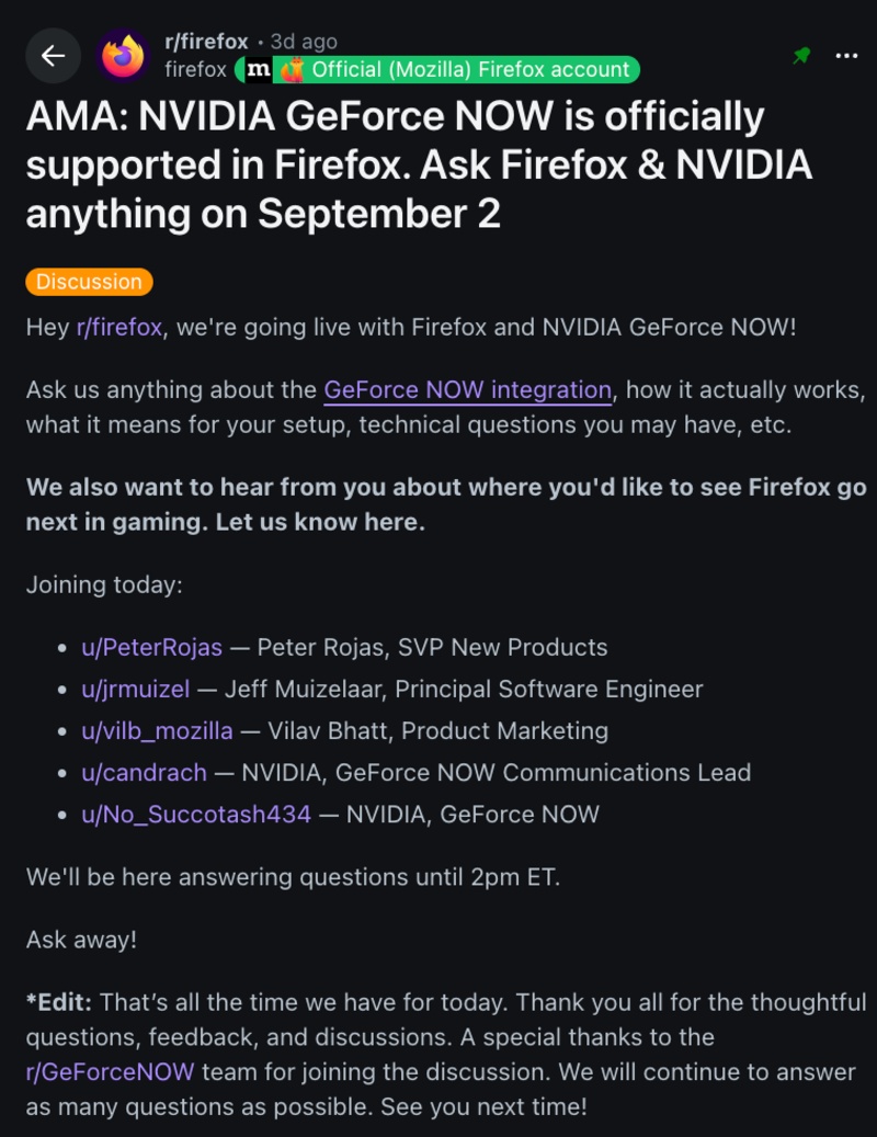 Reddit AMA Firefox.