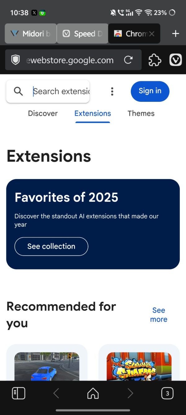 Extensions page.