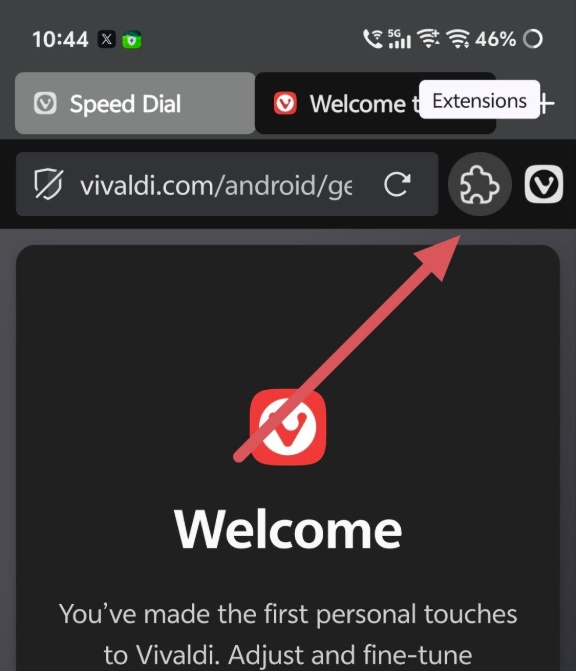 Extensions button.