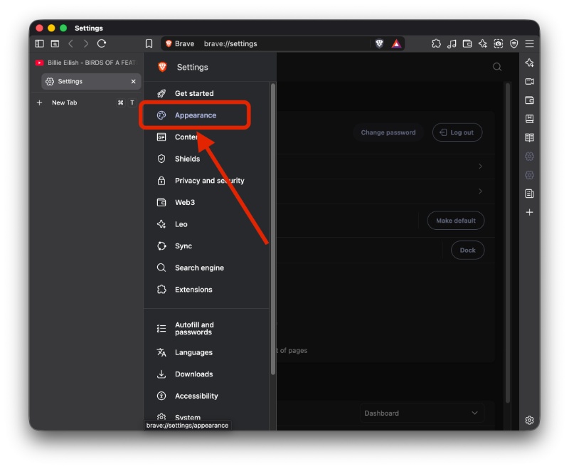 Appearence option.