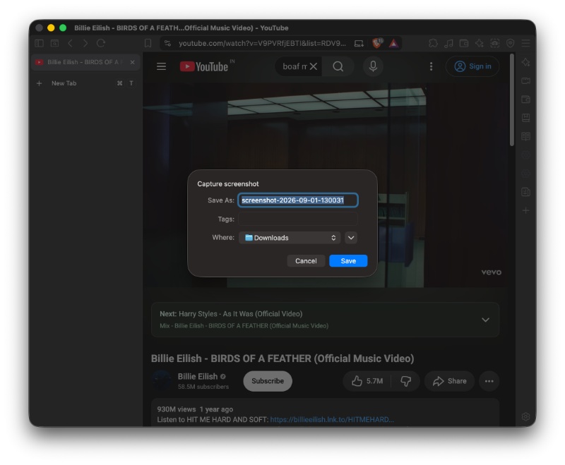 Save screenshot pop-up.