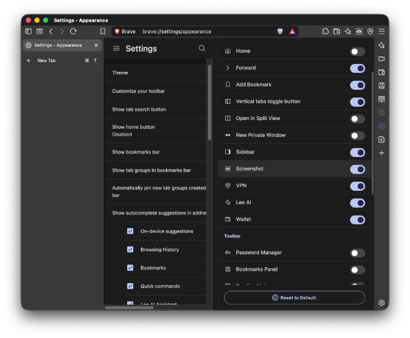 Screenshot button toolbar.