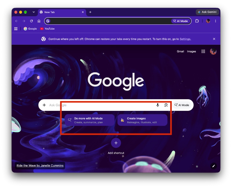 Screenshot of AI mode on Chrome.