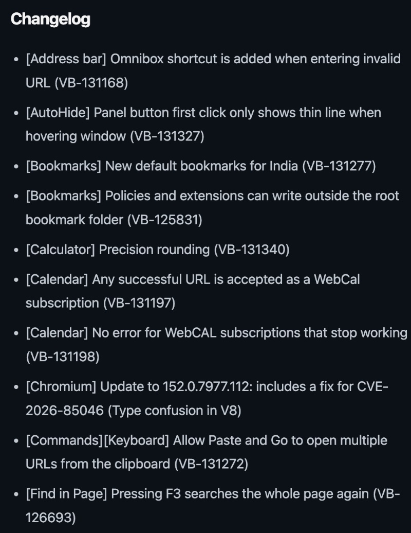 Vivaldi changelog.
