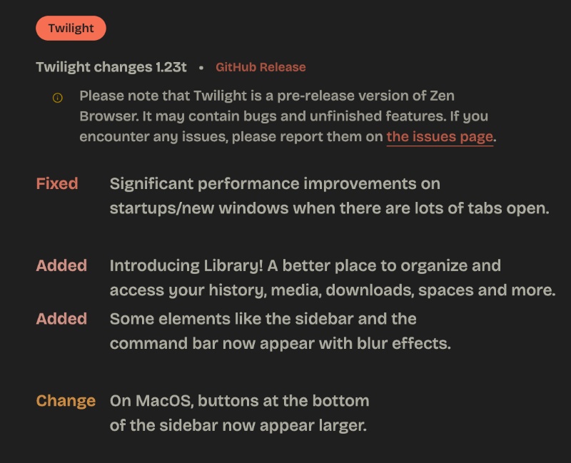 Zen Twilight changelog.