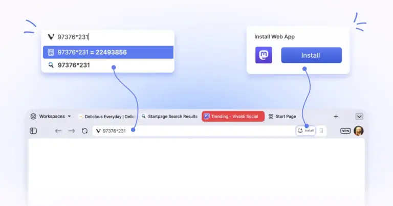 Vivaldi 8.2 adds an address bar calculator and one-click web apps