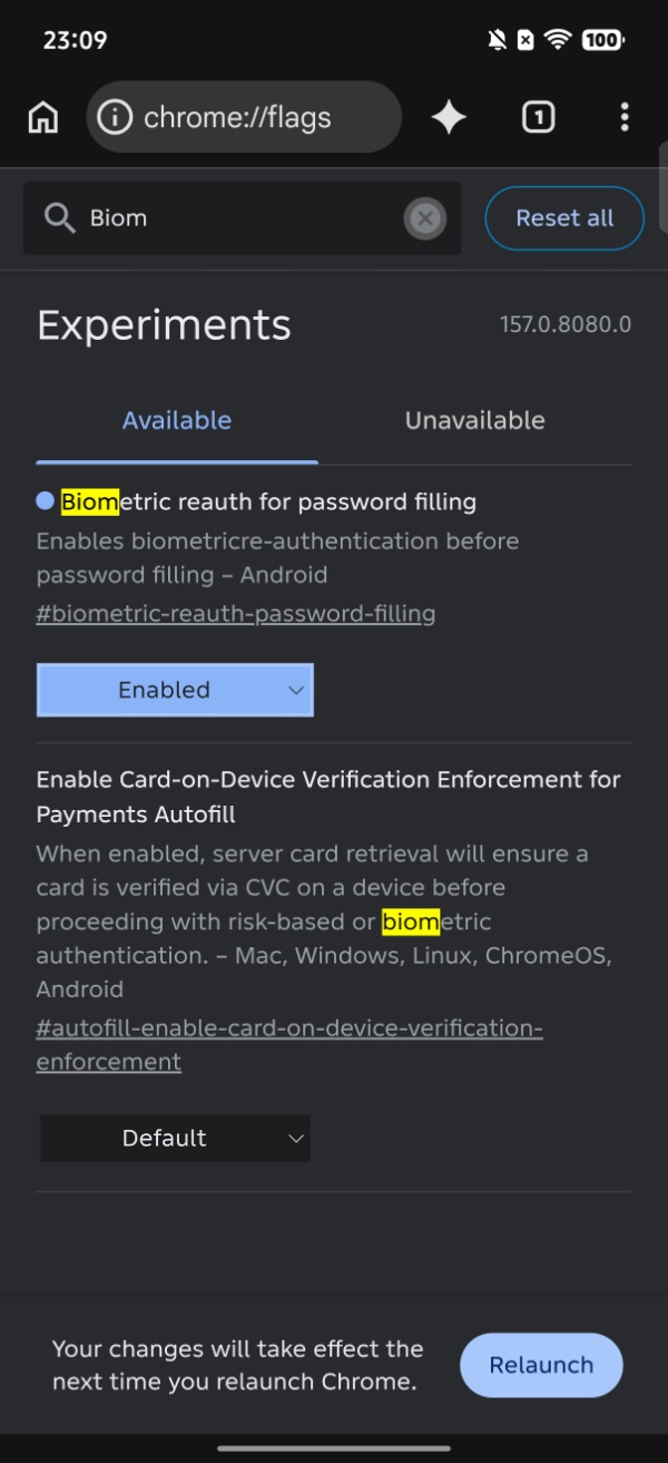 Chrome Canary flag.
