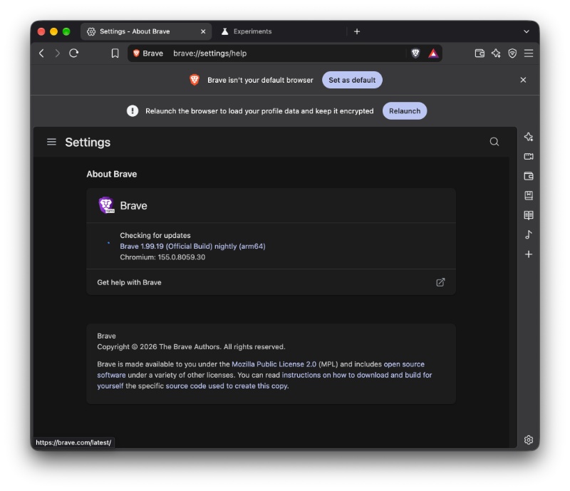 Latest version of Brave Nightly.