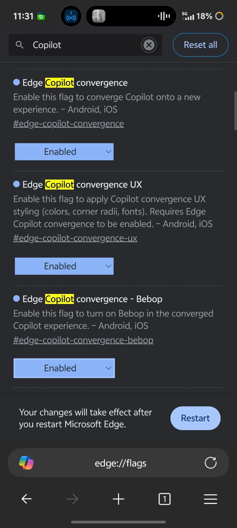 Edge Canary flags.