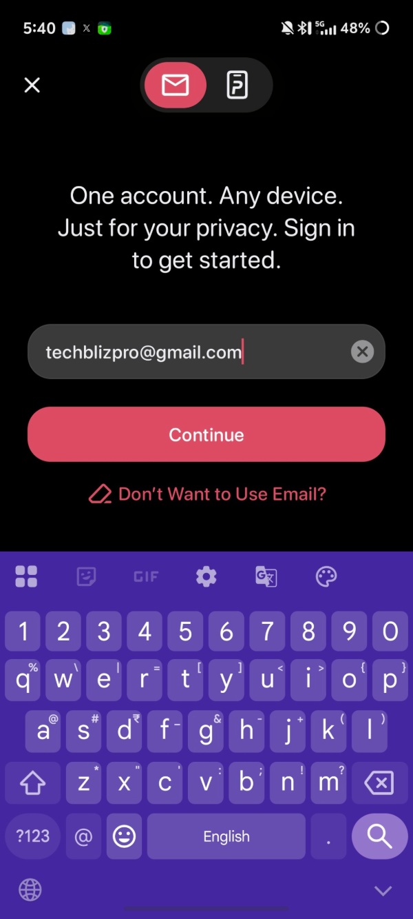 Enter email prompt.
