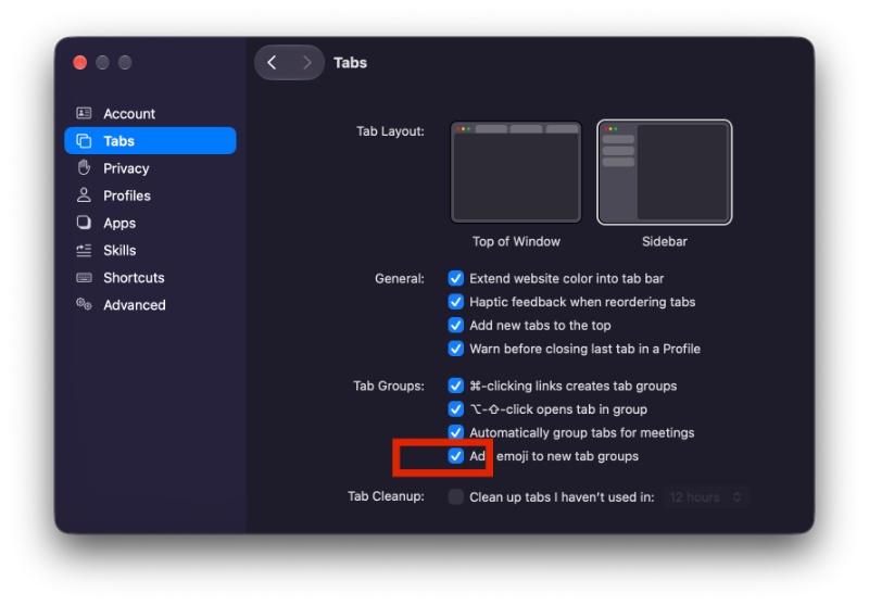 Tab emoji option.