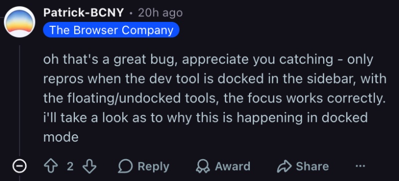 Response from employee.