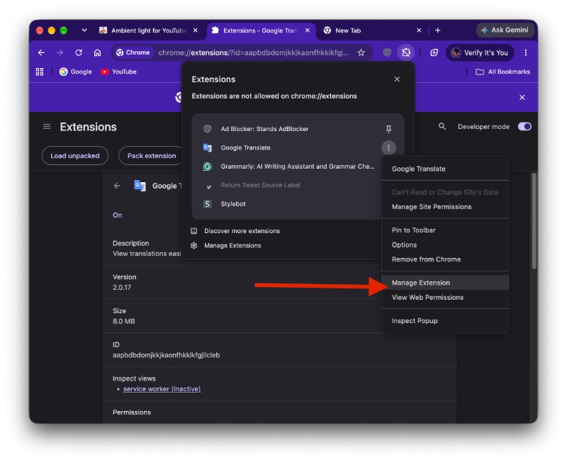 Manage extensions.
