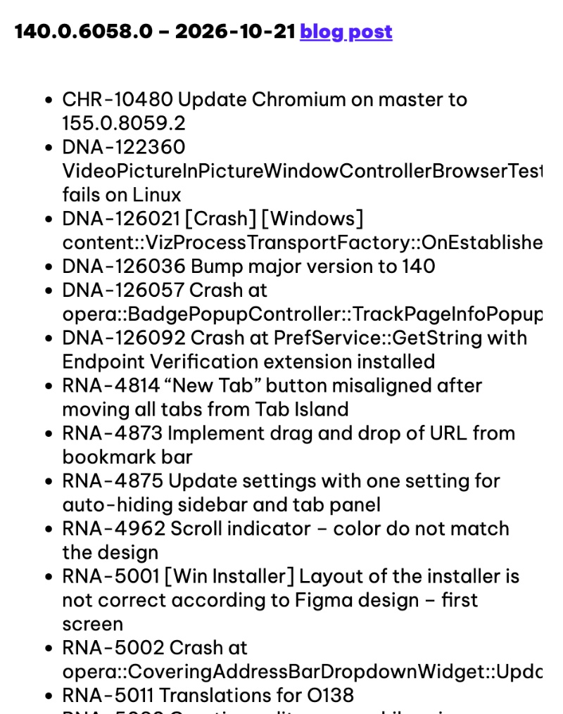 Opera changelog.