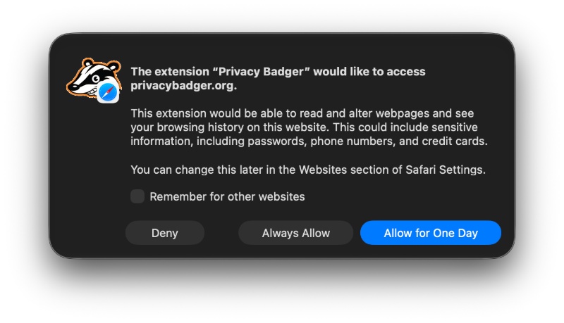 Permission screenshot.