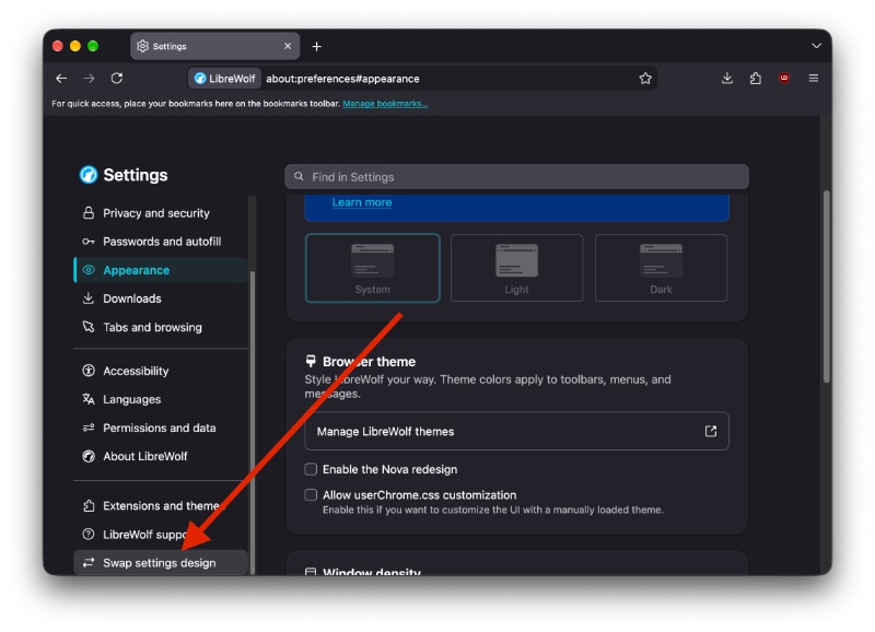 Swap settings layout.