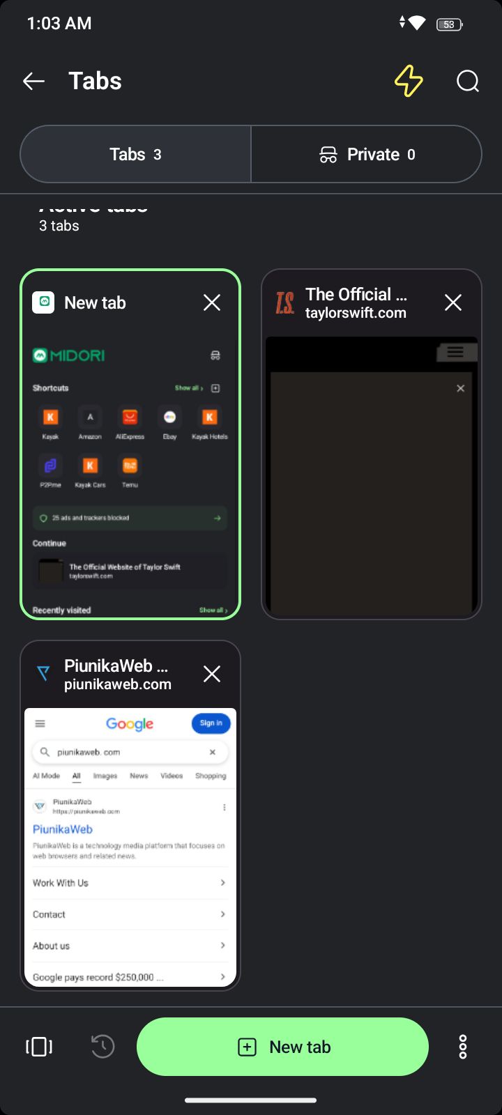Tabs Grid view.