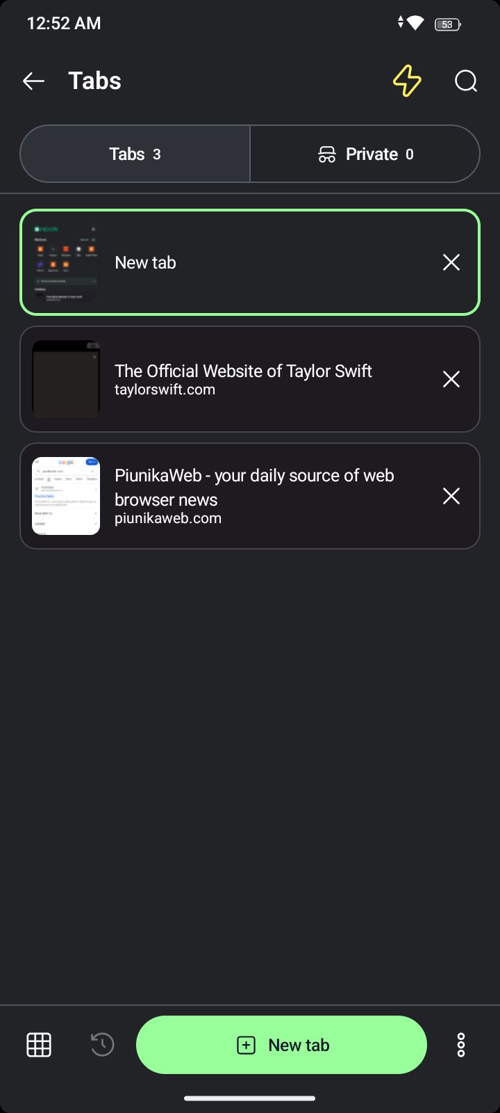 Tab List view in Midori.