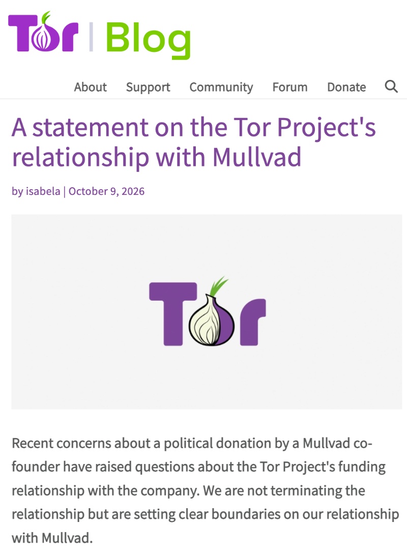 Tor Project blog.