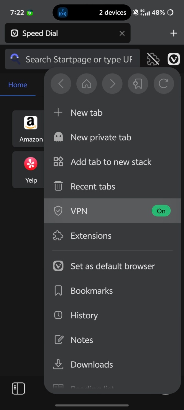 VPN toggle.