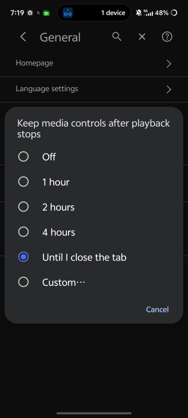 Media player settings.