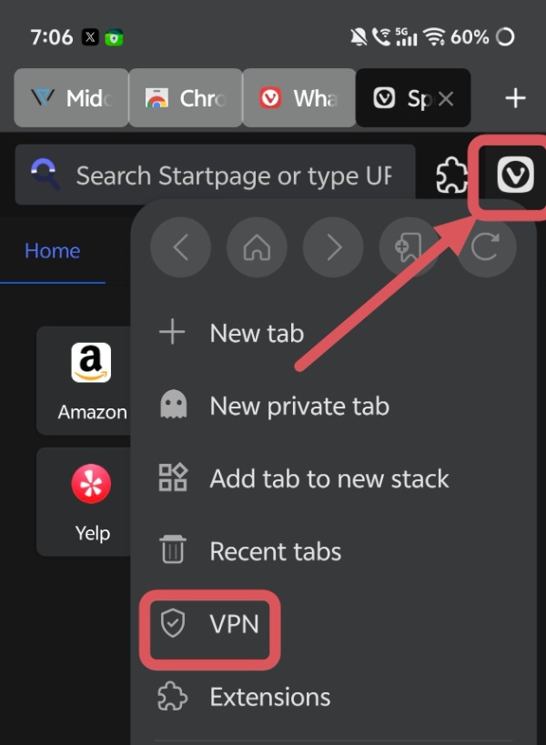 ProtonVPN option Vivaldi.