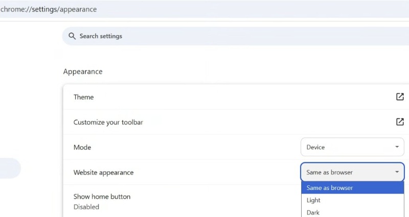 Website appearance toggle.